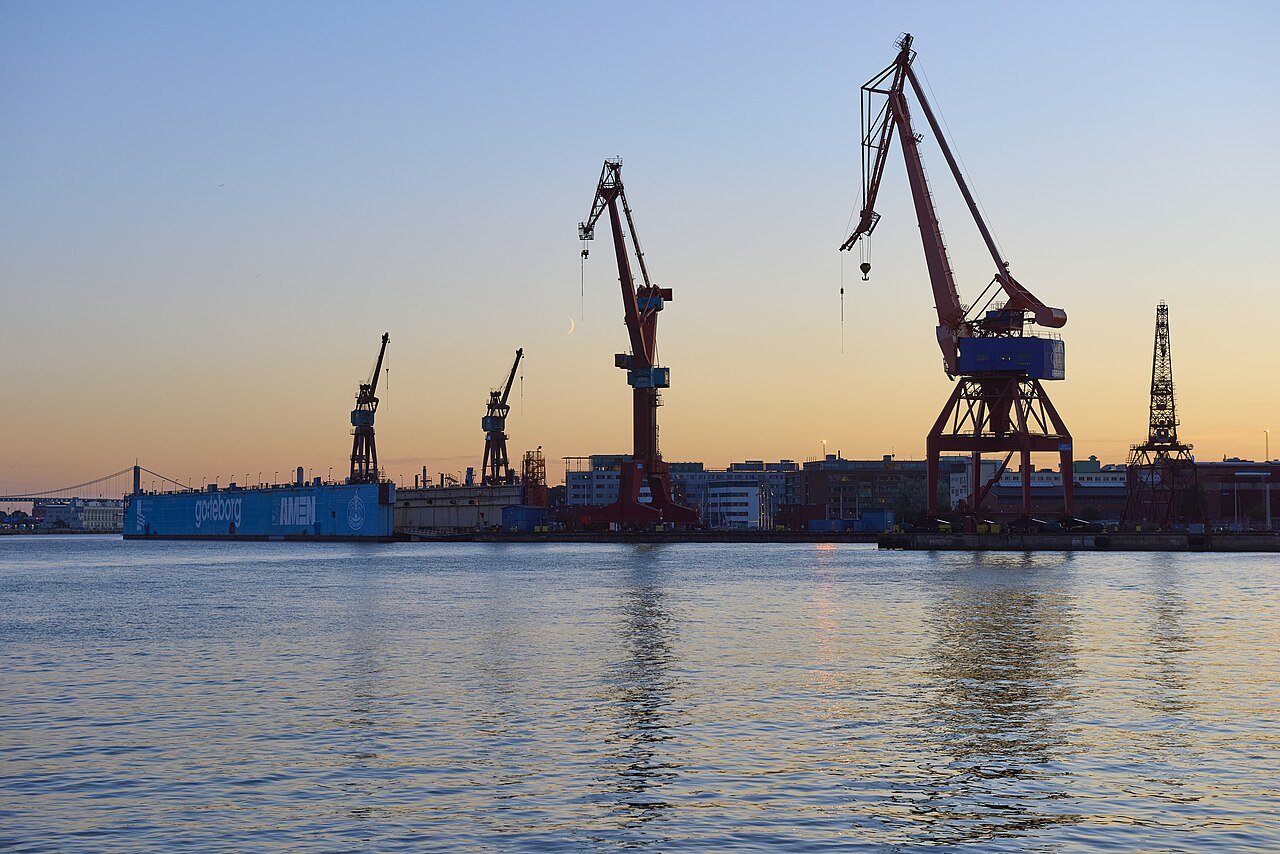 Göteborg harbour with port cranes